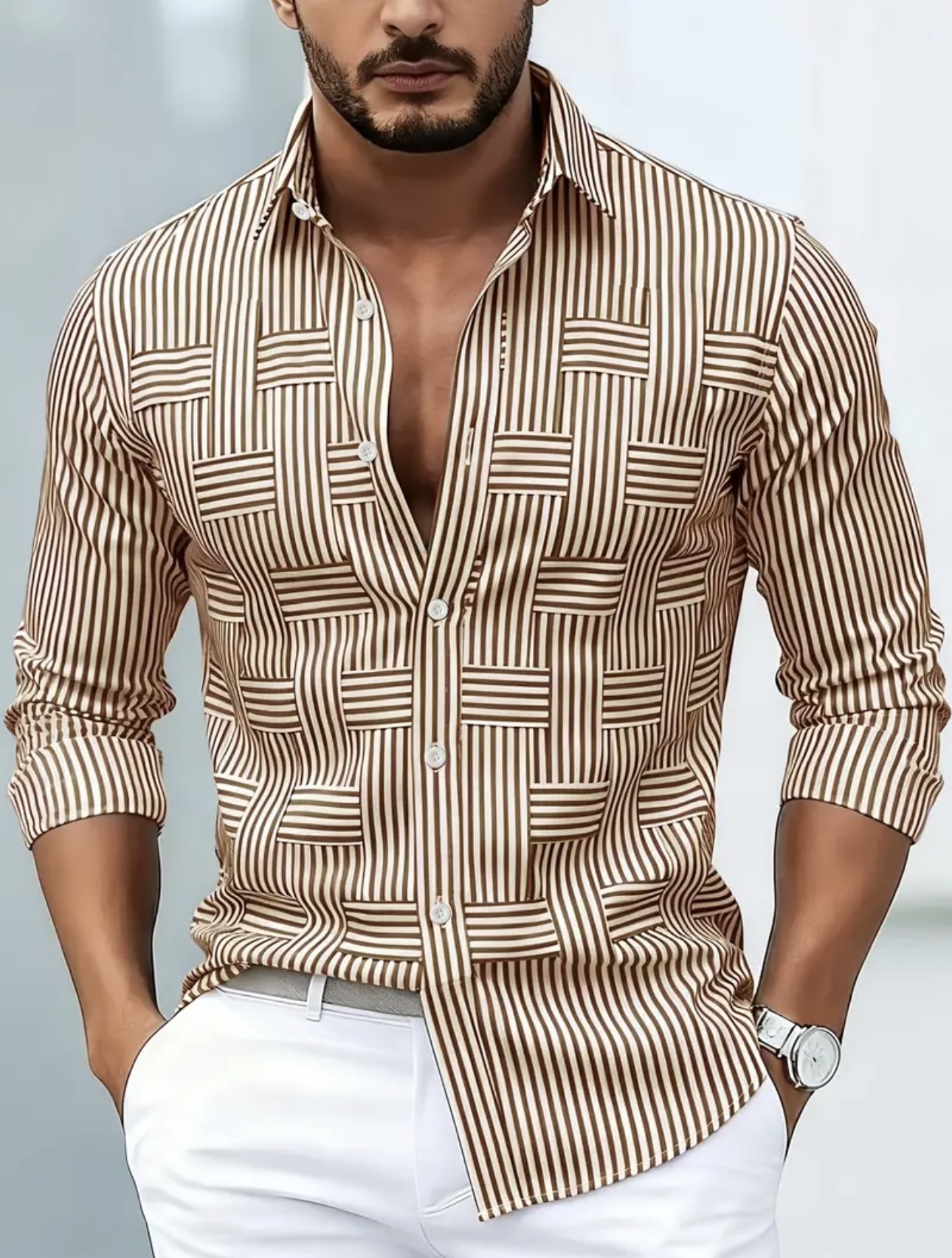 Vintage Distressed Striped Geometric Shirt - Image 8