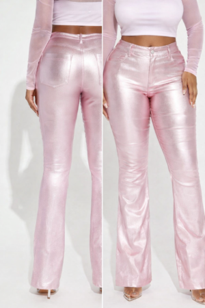 Pretty In Pink Metallic Flare Pants