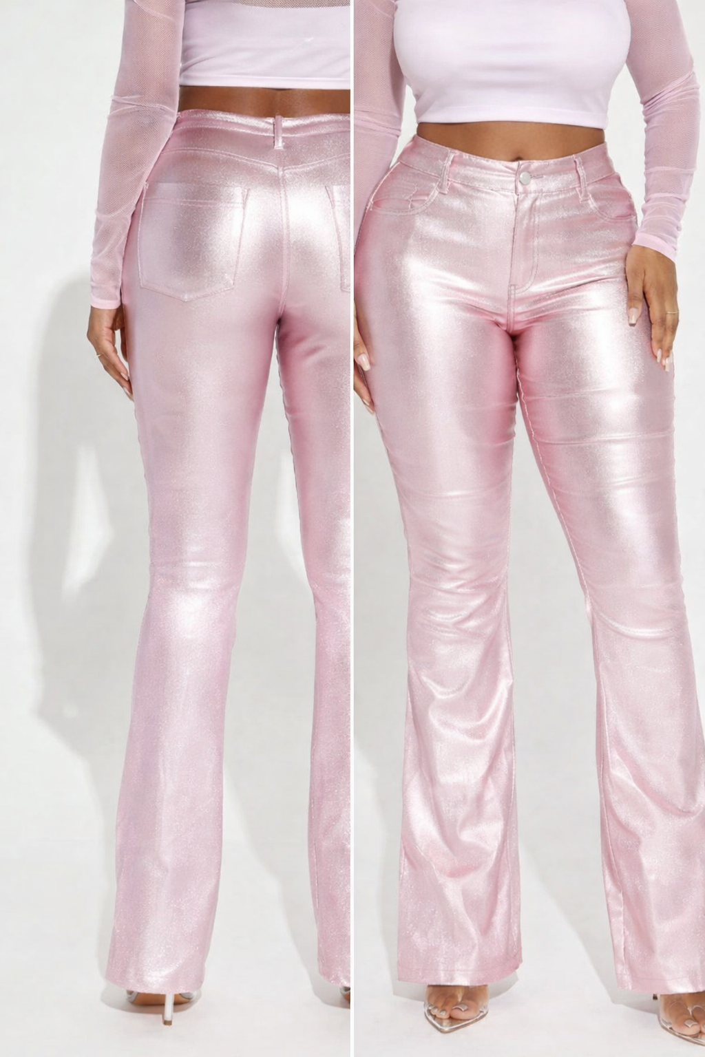 Pretty In Pink Metallic Flare Pants
