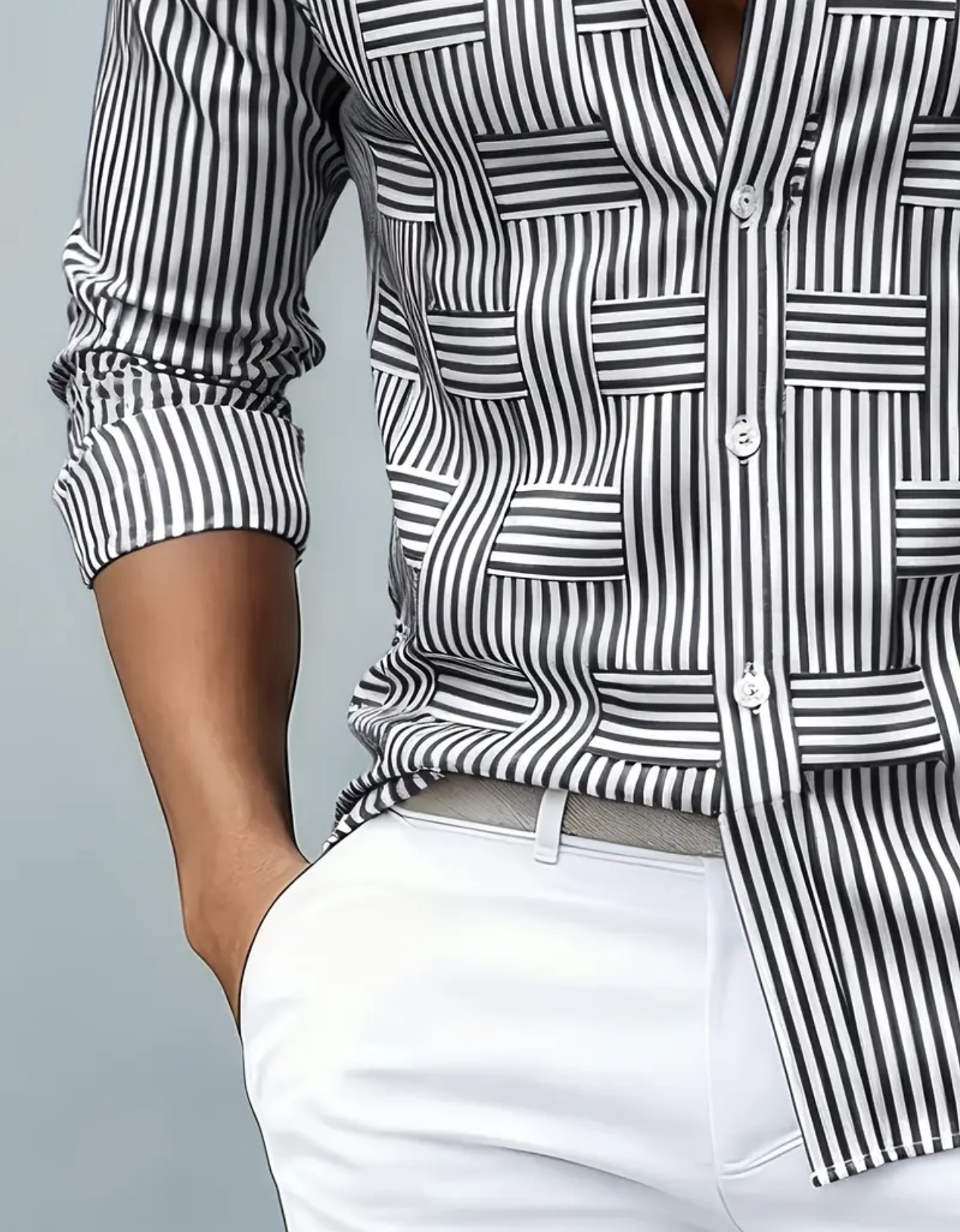 Vintage Distressed Striped Geometric Shirt - Image 4