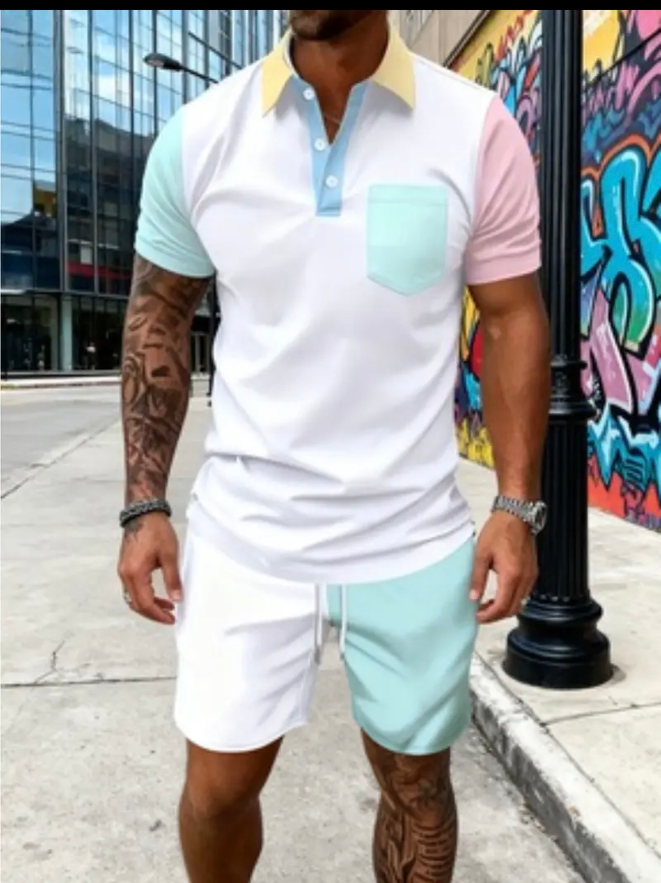 Relaxed Color-Block Short Sleeve Polo & Shorts