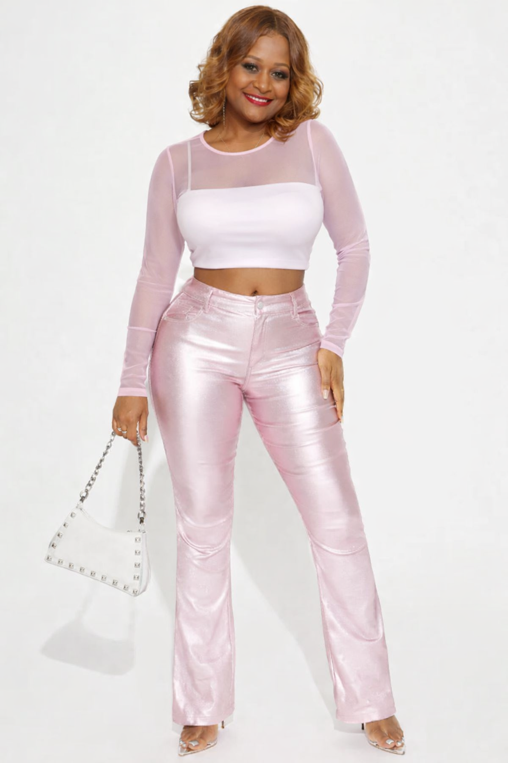 Pretty In Pink Metallic Flare Pants - Image 2