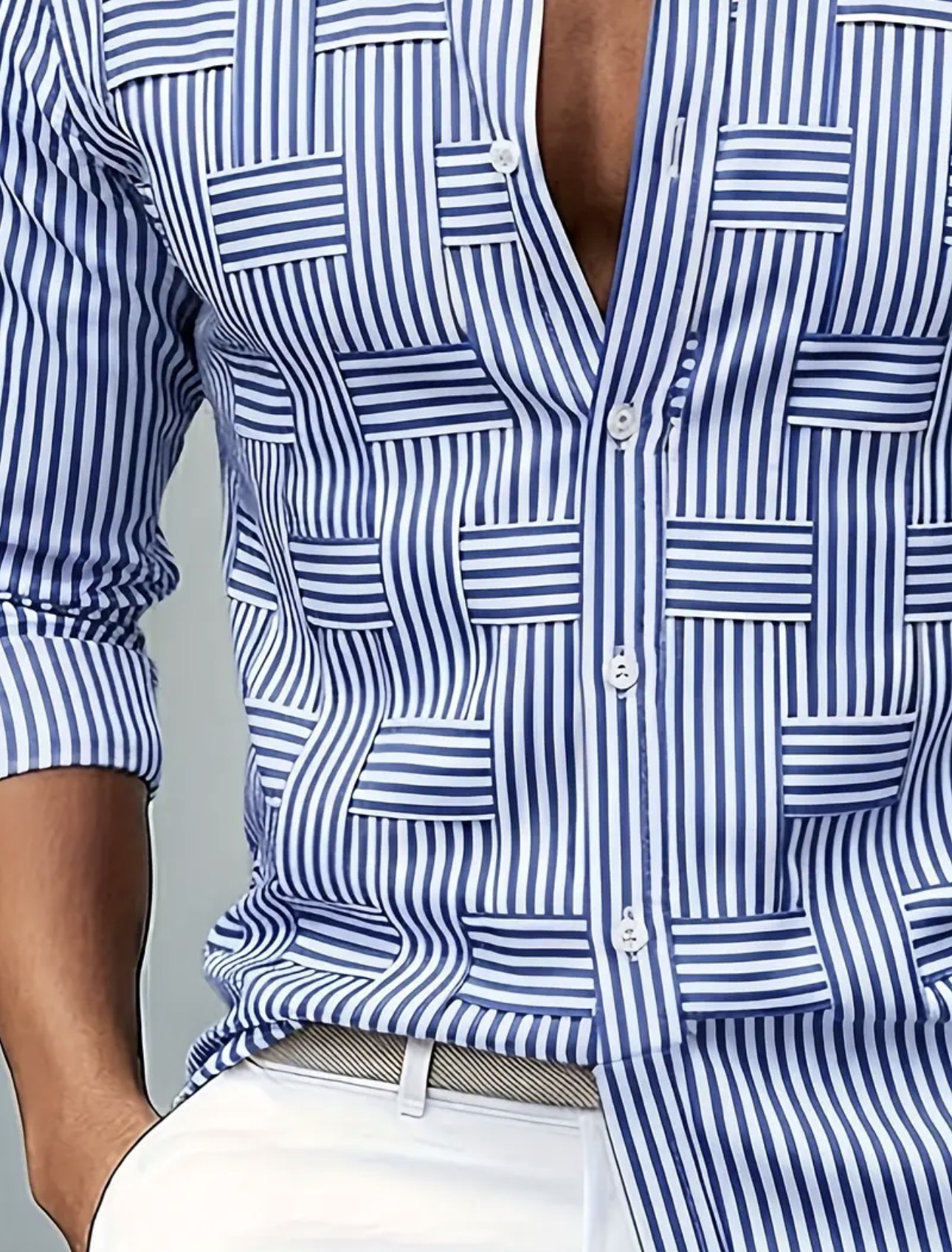 Vintage Distressed Striped Geometric Shirt