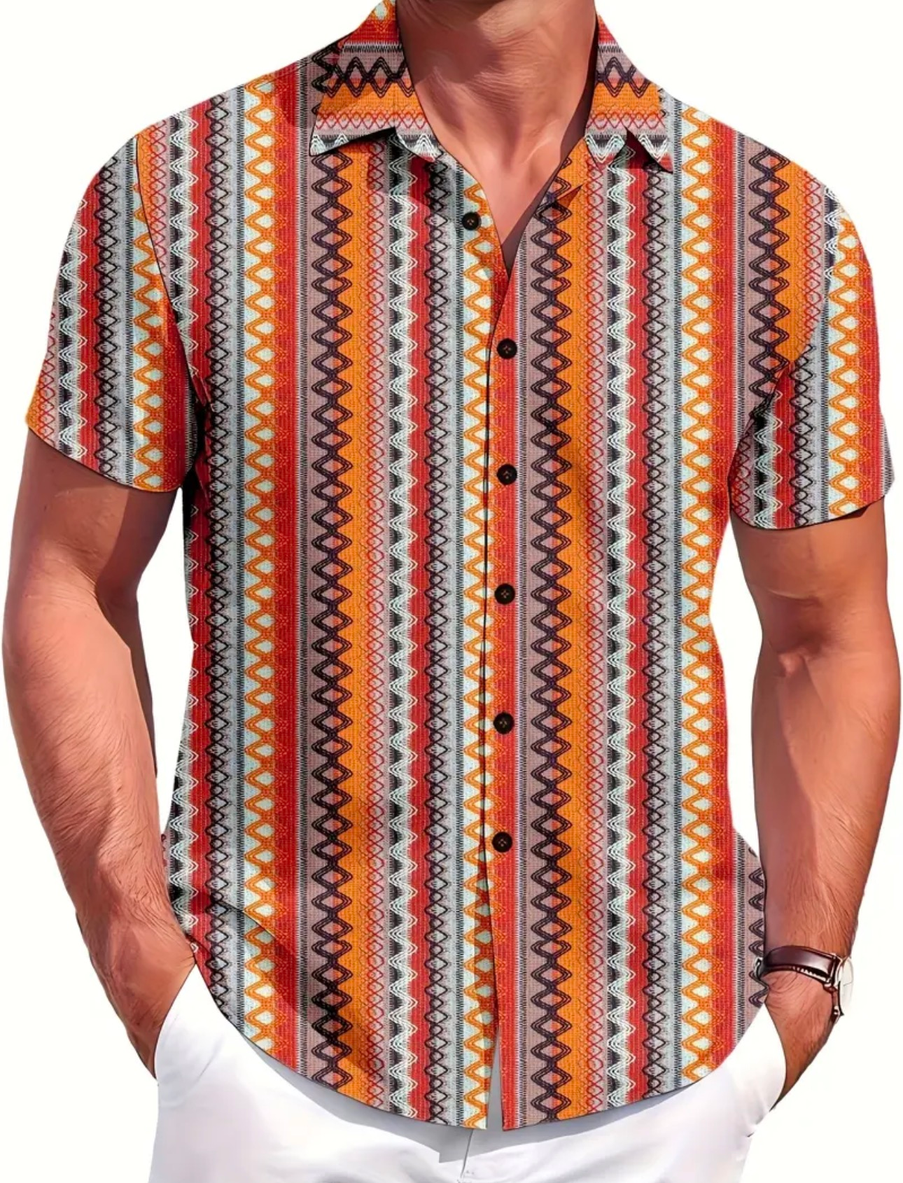 Summer Ethnic Print Short-Sleeved Shirt
