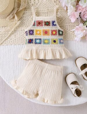 Ethnic Style Lace-Top Short Set
