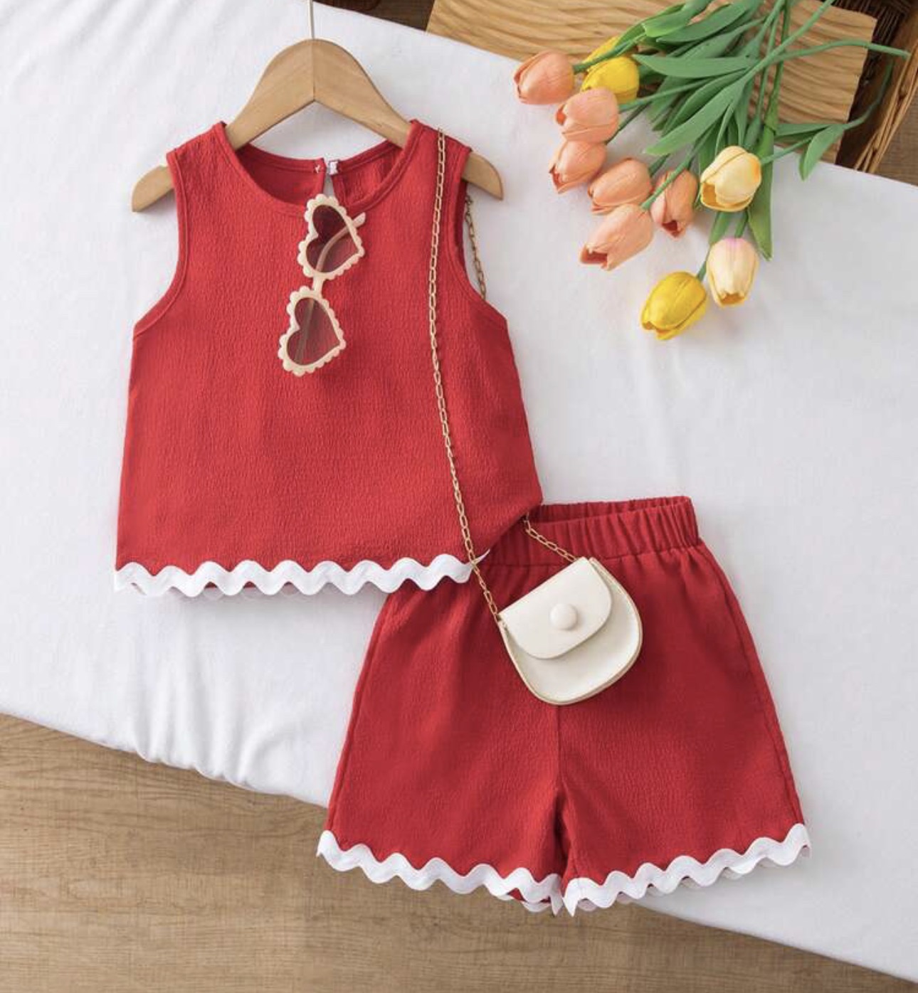 RED-dy But Where 2 Go Scalloped Hem Short Set - Image 2