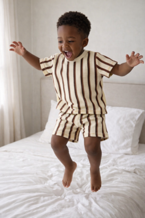 Boy's Playful Vertical Striped Short Set