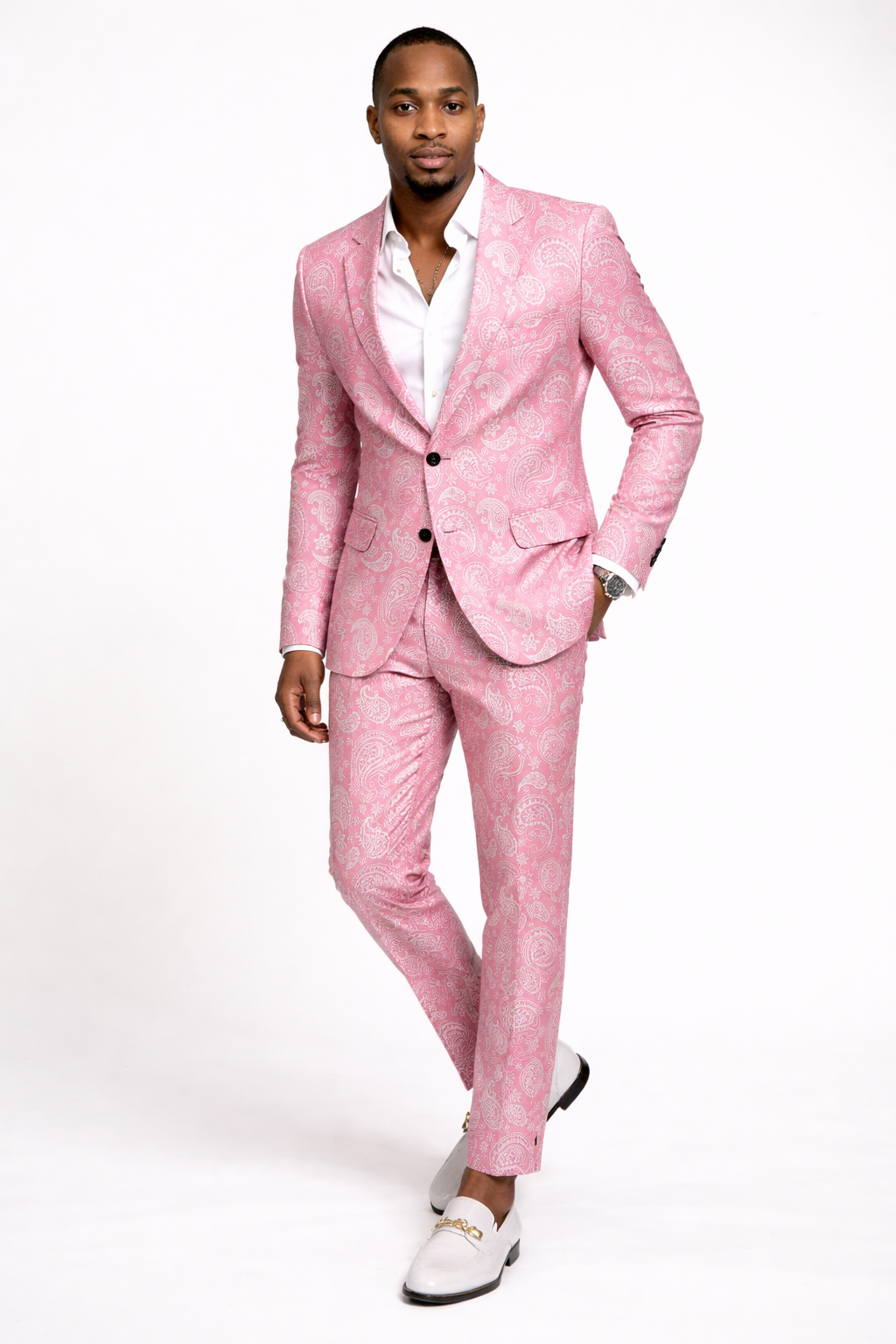 Men's Pink Paisley Tapered Suit
