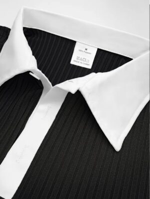 Short-Sleeved Polo w/ White Trim Comfortable Textured Fabric