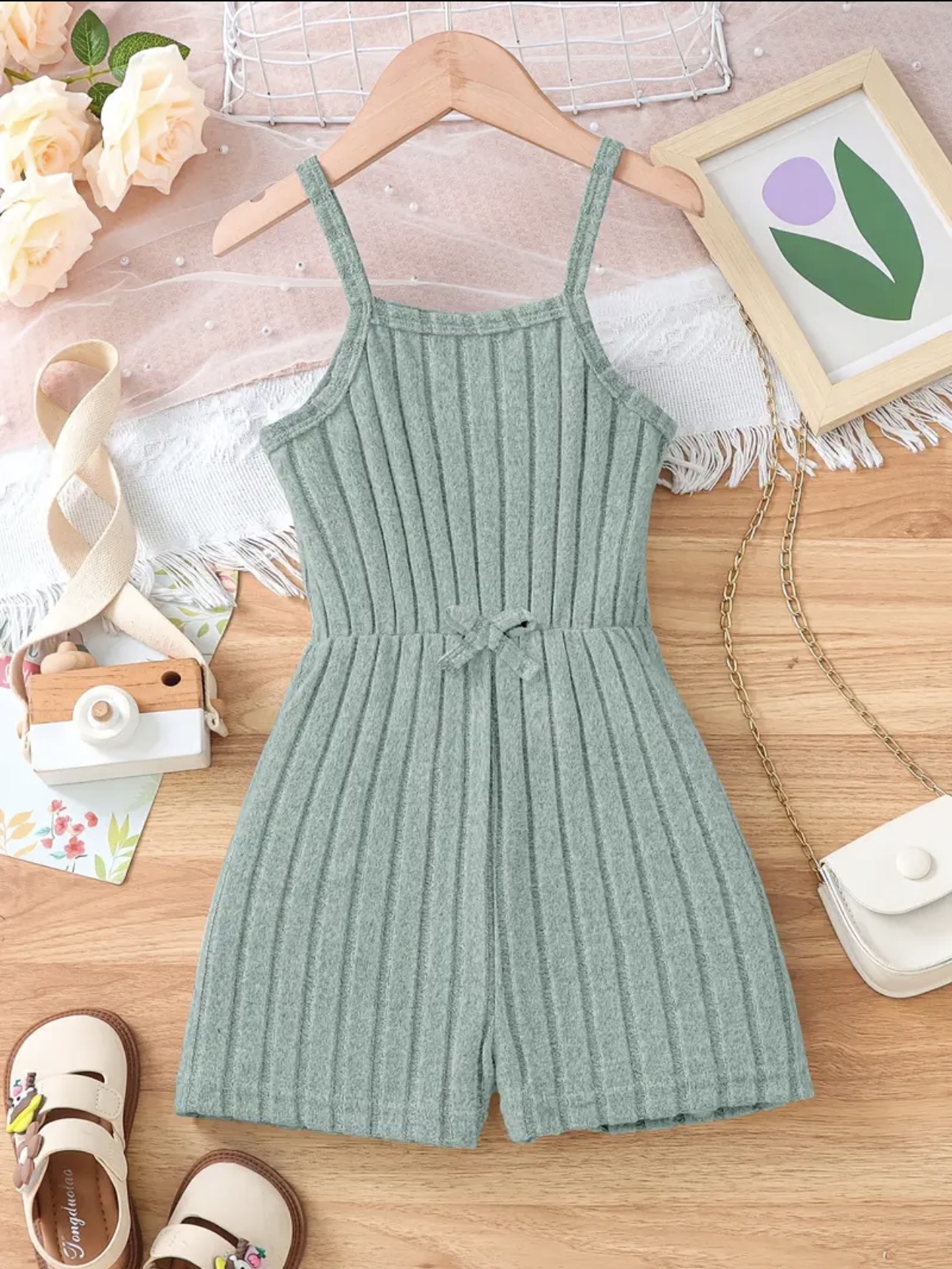 Stretch Ribbed Knit Solid Color Romper - Image 3