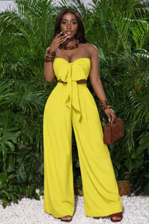 Front-Tie Tube Top & Wide Leg Pants