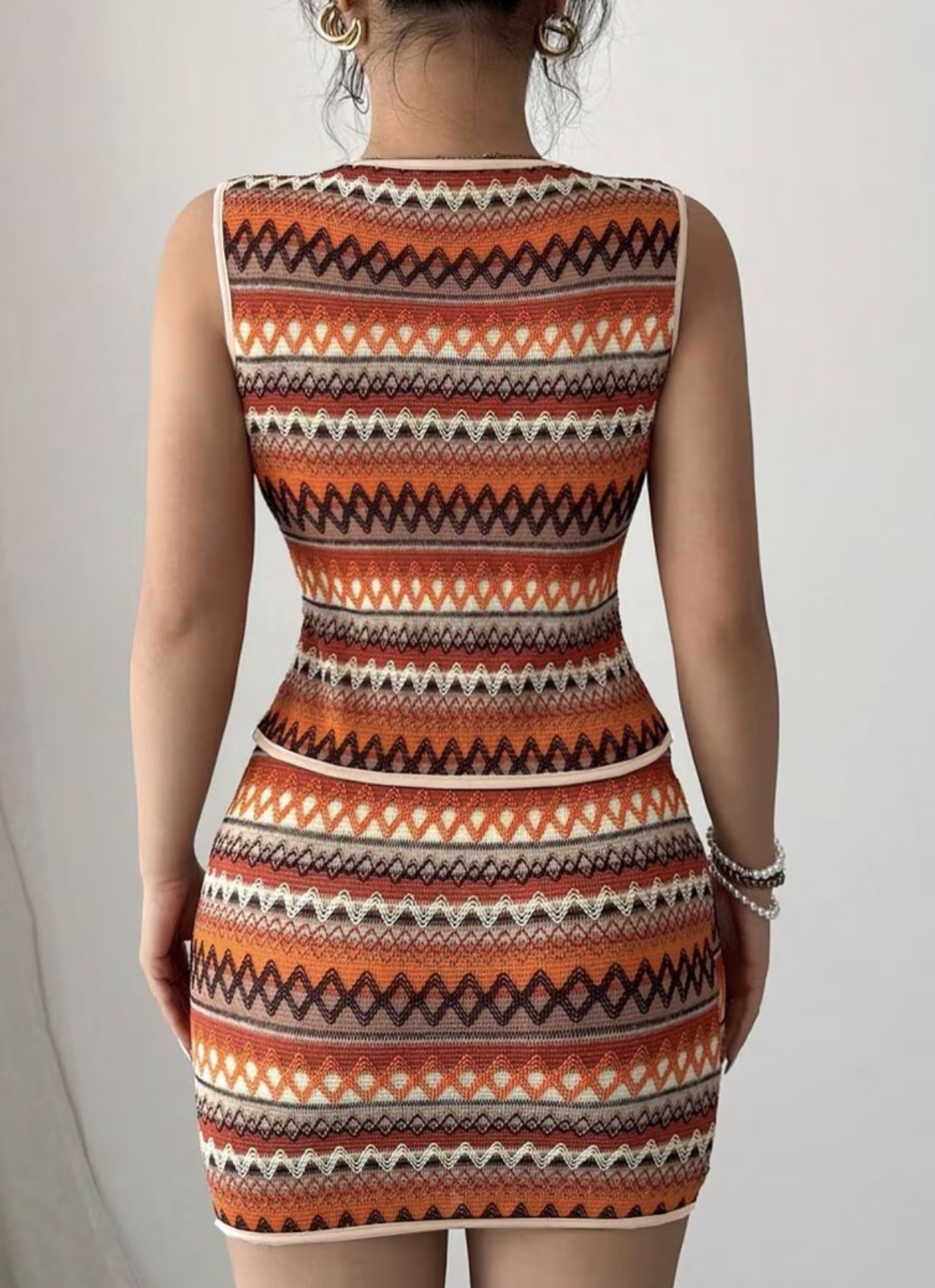 Vintage Distressed Geometric Striped Skirt & Vest - Image 3