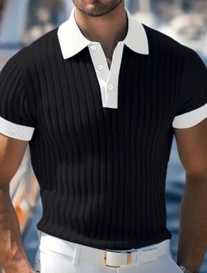 Short-Sleeved Polo w/ White Trim Comfortable Textured Fabric
