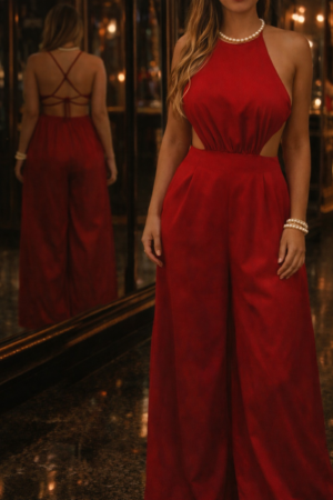 Tie-Back Halter Wide-Leg Jumpsuit