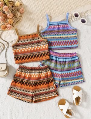Two-Piece Geometric Pattern Tank Top Short Set