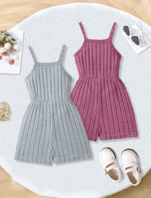 Stretch Ribbed Knit Solid Color Romper