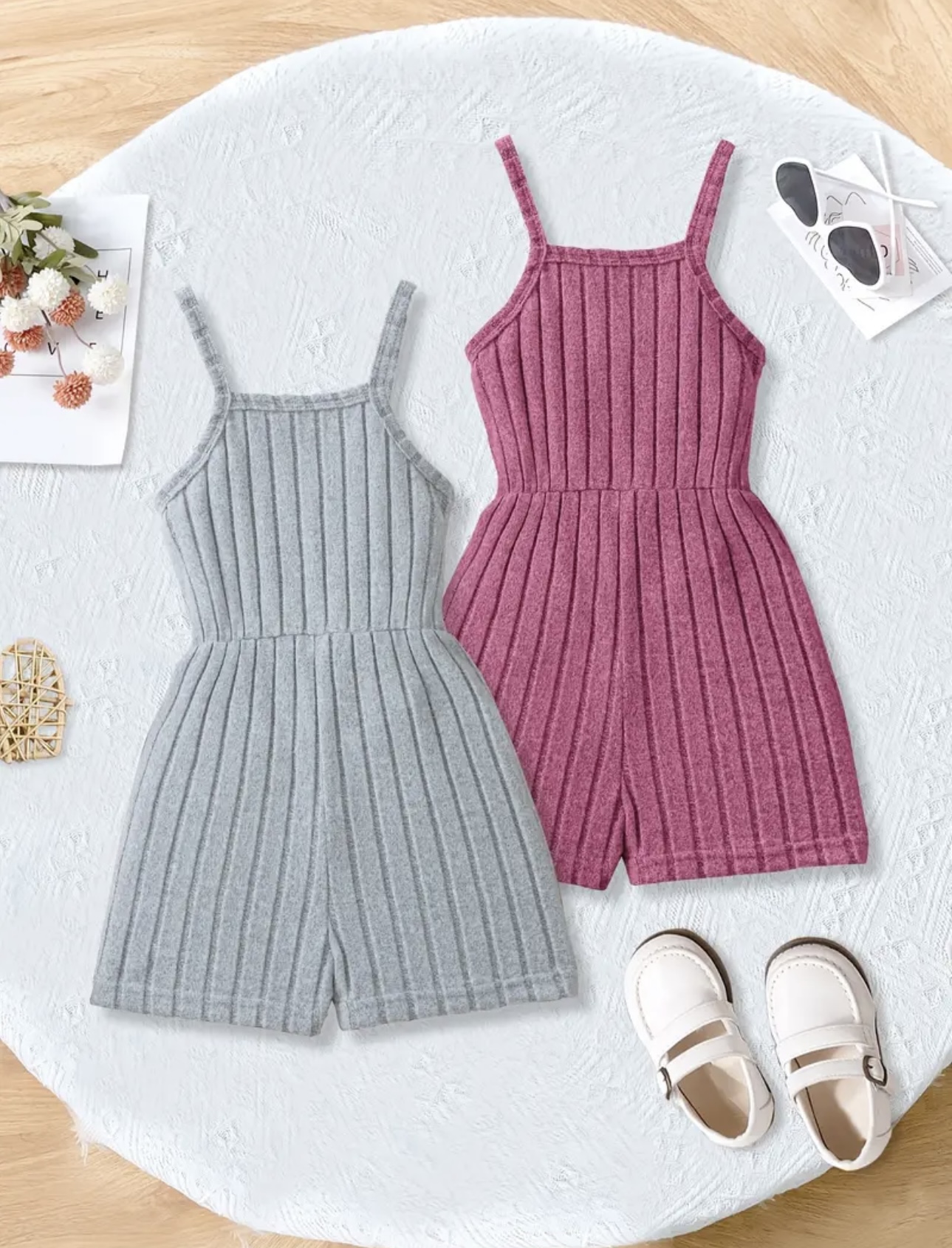 Stretch Ribbed Knit Solid Color Romper