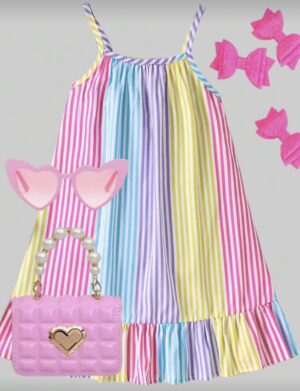 Girl's Bright Striped Summer Dress w/Ruffle