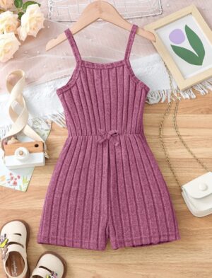 Stretch Ribbed Knit Solid Color Romper