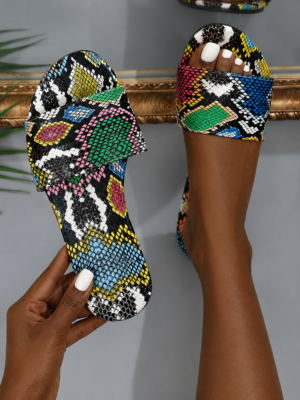 Colorful Faux Snakeskin Print Slip-On Slides