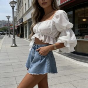 Chic High Waist Flared Denim Shorts
