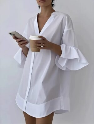 Funtime Shirt Dress w/ Ruffle Sleeves