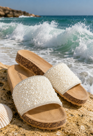 Faux Pearl Single Band Sandals