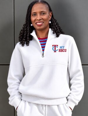 Women’s TC My HBCU Half Zip Pullover Colors White Crimson
