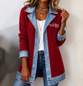 Women’s Casual Denim-Trimmed Monogrammed Jacket Colors White Crimson