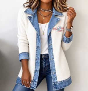 Women’s Casual Denim-Trimmed Monogrammed Jacket Colors White Crimson